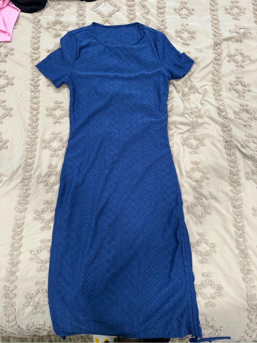 Royal Blue Eyelet Short Sleeve Midi Dress